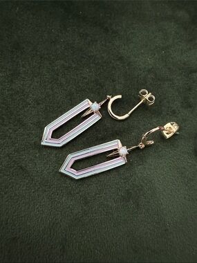 Elizabeth Stone enameled Gold-Tone Pink & green Enamel Dangle Earrings